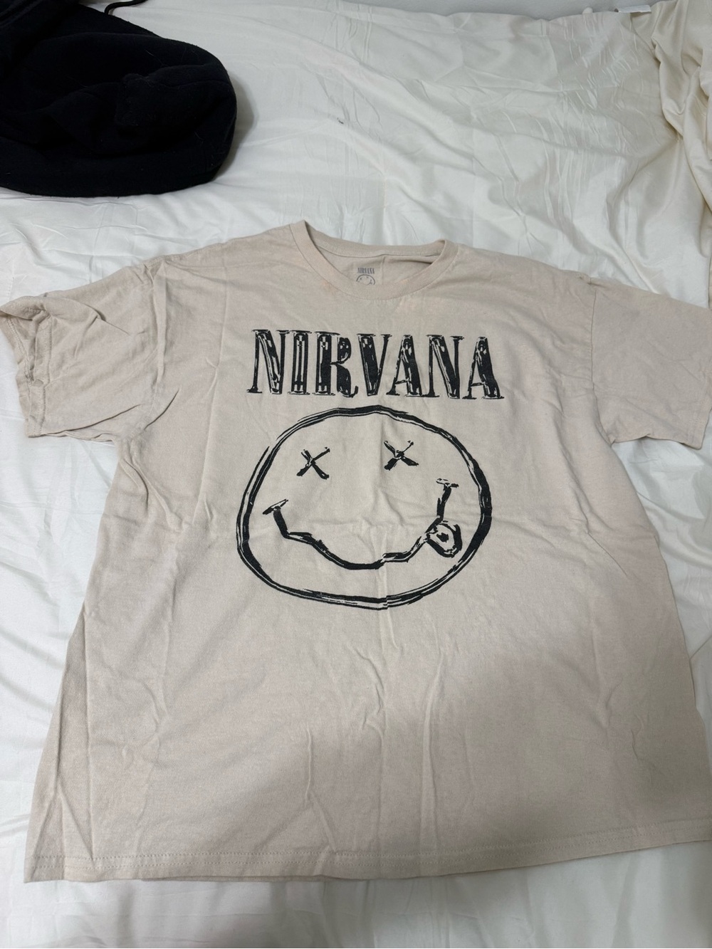 NIRVANA Beige Short Sleeve Graphic Tee with Black Logo